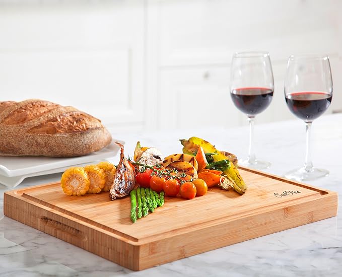 Butcher Block - Organic Bamboo Cutting Board w/Juice Groove - 17x13x1.5" -Butcher Block Cutting Board - Premium Quality and Professional Design - Bamboo Chopping Block