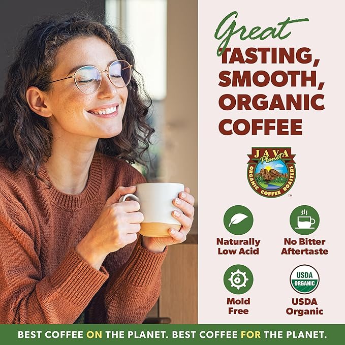 Low Acid Organic Coffee – Whole Bean, Mold-Free & Stomach Friendly by Java Planet, Sumatran Single Origin Decaf Coffee, Dark Roast, Smooth Full Flavored, 5LB Bag