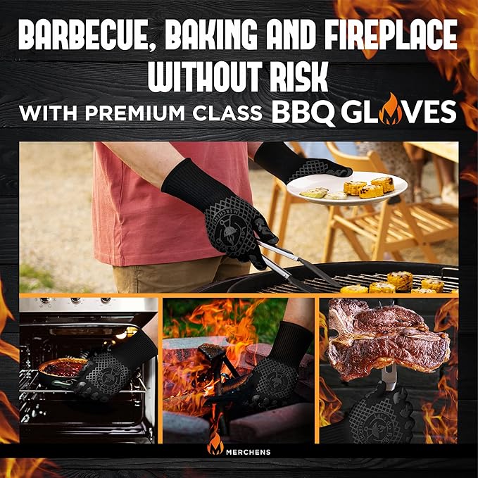 BBQ Grill & Oven Gloves 1472°F Heat Resistant | Storage Case & Gift Box | Fireproof, non-slip silicone mitts, extra-long protection for grilling, smoking & baking | Pro Series BBQ gloves - Easy clean