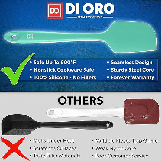 DI ORO Silicone Spatula Set - Rubber Kitchen Spatulas for Baking, Cooking, & Mixing - 600°F Heat-Resistant & BPA Free Silicone Scraper Spatulas for Nonstick Cookware - Dishwasher Safe (4pc, Mint)