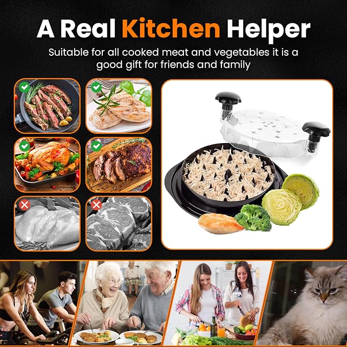 Chicken Shredder Tool Twist, Large Manual Meat Grinder Machine for Chicken & Beef, Strong Anti-Slip Base, Ergonomic Handle, BPA Free, Dishwasher-Safe (Black)