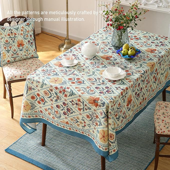 ISAENNE Designer Linen Elegant Small Square Tablecloth,Colorful Floral Bohemian Table Cloth,Wrinkle Resistant Decor Tablecloths for Dining Thanksgiving Kitchen Christmas,55"*55"-Floralsea A