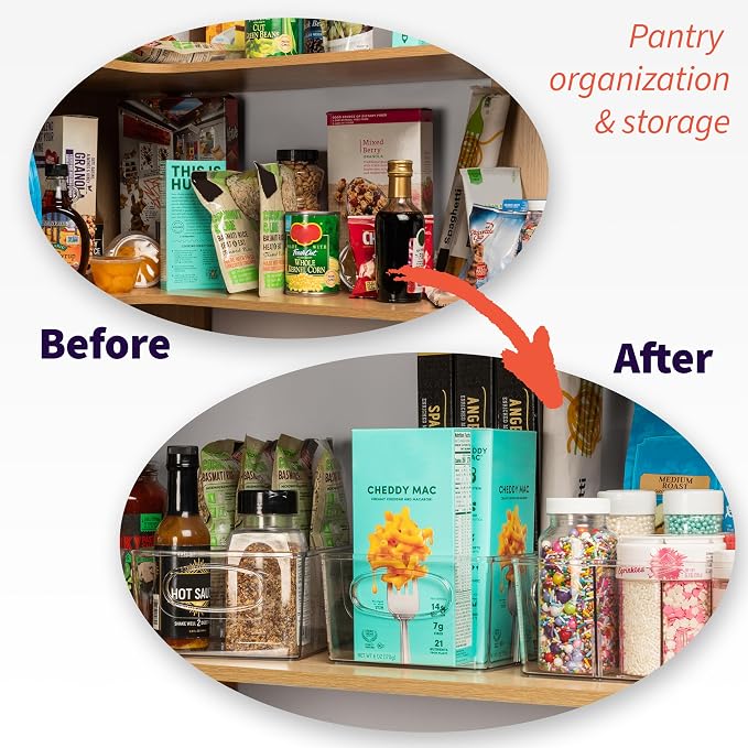 ClearSpace Pantry Organizers and Storage and Cabinet Organizer, 8 Pack | Organize snacks, groceries, and kitchen essentials with storage bins designed for pantry shelves, refrigerators, and cabinets