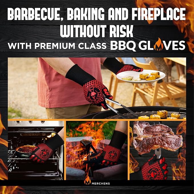 BBQ Grill & Oven Gloves 1472°F Heat Resistant | Storage Case & Gift Box | Fireproof, non-slip silicone mitts, extra-long protection for grilling, smoking & baking | Pro Series BBQ gloves - Easy clean