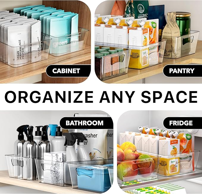 Simple Houseware 4 Pcs Kitchen Clear Bin Storage Organizer 15" x 8" x 3.75"
