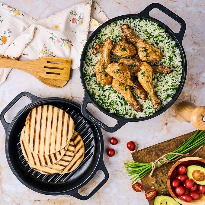 Victoria 6-Quart Cast Iron Combo Cooker, Combination Dutch Oven and Skillet, Made in Colombia, 2-Piece Set