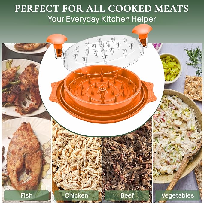 Large Chicken Shredder Tool Twist BPA Free Food Grade Material | Manual Meat Shredder Twist for Shredding, Chicken Breast Shredder Tool with Cleaning Brush, Ergonomic Handles, Non Slip Base