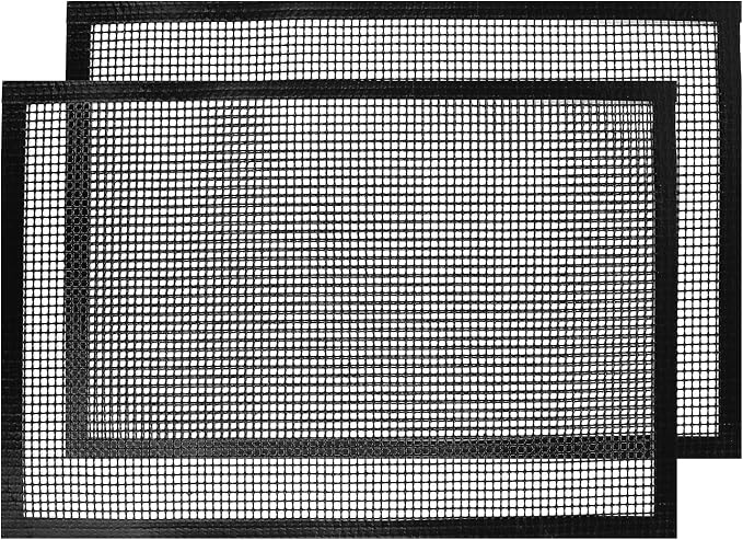 Kingrol 2 Pack Reinforced Edge Grill Mesh Mat, Nonstick BBQ Smoker Mats for Outdoor Grill, PTFE Fiberglass Rack Liners for Fish, Shrimp, Vegetables, Oven, Air Fryer Oven, 16.6 x 11 Inch
