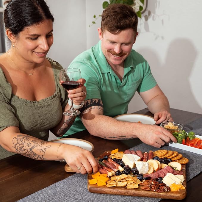 Acacia Wood Cutting Board and Chopping Board with Handle for Meat, Cheese Board, Vegetables, Bread, and Charcuterie - Decorative Wooden Serving Board for Kitchen and Dining Room, Large 17" x 13"