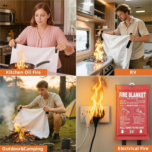 Fire Blanket 6 Pack - 40" x 40" Prepared Emergency Fire Blanket | For Home and Kitchen, RV, Grill, Fireplace, Safe & Easy for Young Adults and Elderly Living Alone | Fiberglass CE Certified