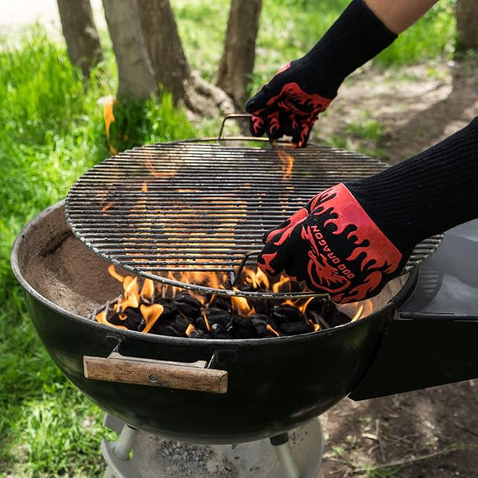 BBQ Dragon Heat Resistant Gloves - High Heat Gloves for Cooking, BBQ, Grilling, and Baking - Non-Slip Oven & Heat Proof - Certified Heat Protection for Outdoor Grill & Kitchen Safety