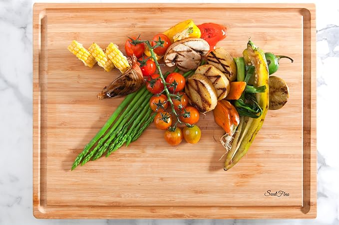 Butcher Block - Organic Bamboo Cutting Board w/Juice Groove - 17x13x1.5" -Butcher Block Cutting Board - Premium Quality and Professional Design - Bamboo Chopping Block