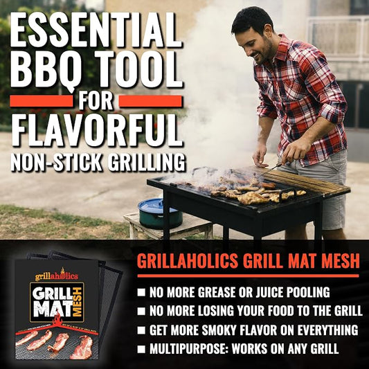 Grillaholics Nonstick Mesh Grill Mats for Outdoor Grill | Set of 2 | Grill Fish, Shrimp & More | Dishwasher Safe | Grilling & Smoker Accessories