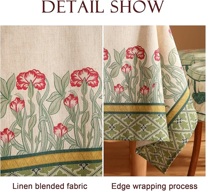 patdrea Designer Green Long Rectangle Table Cloth,Vintage Linen Leaves Pattern Tablecloth,Floral Cover Colorful Decor for Kitchen Dining Christmas,Tea Party,Thanksgiving,63"x102"-Cecilia D