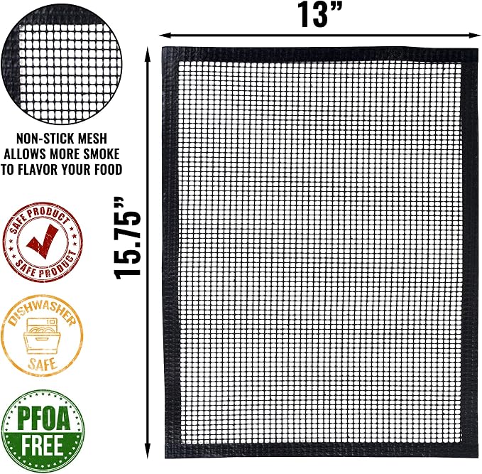 Grillaholics Nonstick Mesh Grill Mats for Outdoor Grill | Set of 2 | Grill Fish, Shrimp & More | Dishwasher Safe | Grilling & Smoker Accessories