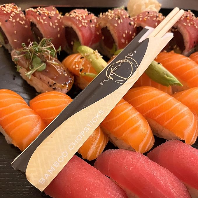Albino Monkey 200 Round Disposable Bamboo Chopsticks Bulk [ Short Paper Sleeve ] Splinter-Free, Individually Wrapped, Hand-Packed Chop Sticks for Sushi, Noodles, Restaurants & Catering (100 Pairs)