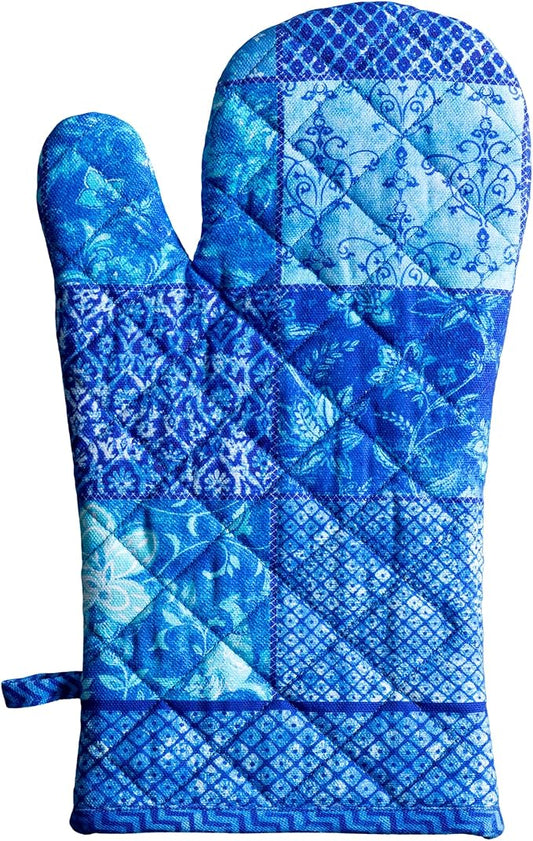 Maison d'Hermine Oven Gloves 100% Cotton Oven Mitt (7" x 13", Pack of 1) | With Loop Heat Resistant BBQ Cooking Gloves Baking Grilling Kitchen Handling Hot Pans Spring Summer - Indigo Love