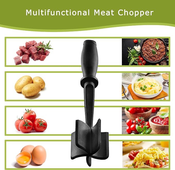 Meat Chopper Masher for Ground Beef and Hamburger Meat, Heat Resistant 5 Curved Blades Ground Beef Smasher, Nylon Meat Spatula Hamburger Chopper, Mix and Chop Kitchen Tool
