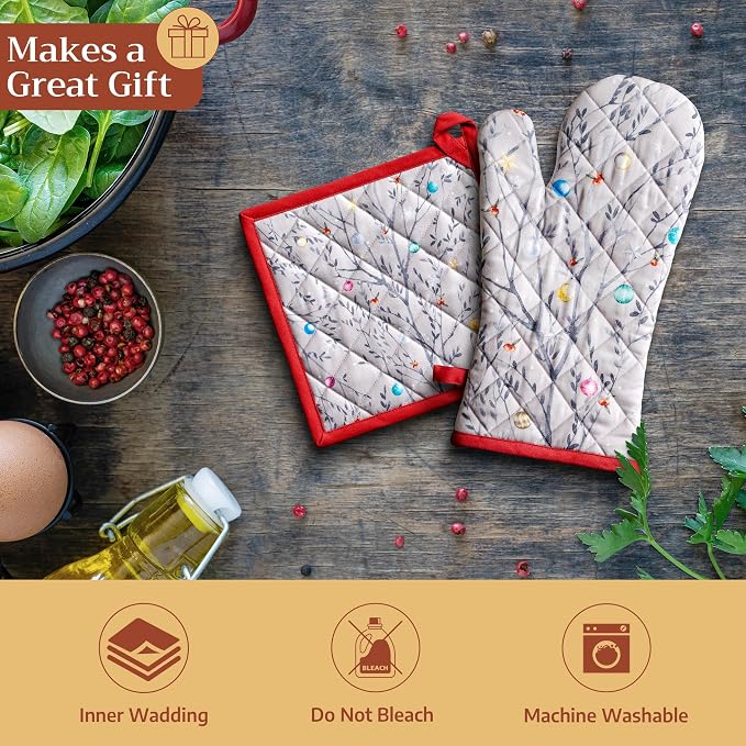 Maison d' Hermine Pot Holders 100% Cotton Potholders (8" x 8", Pack of 2) | Heat Resistant Hot Pads with Loop BBQ Cooking Baking Hotel Kitchen Handling Hot Pans Thanksgiving Christmas - Fairy Christmas