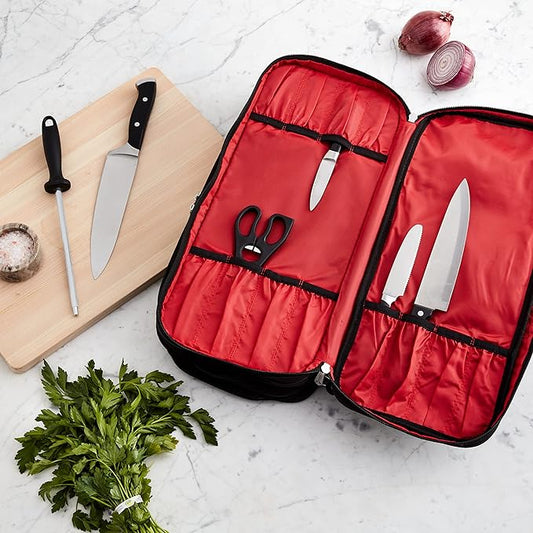 Mercer Culinary Triple-Zip 21-Pocket Knife Case,Black