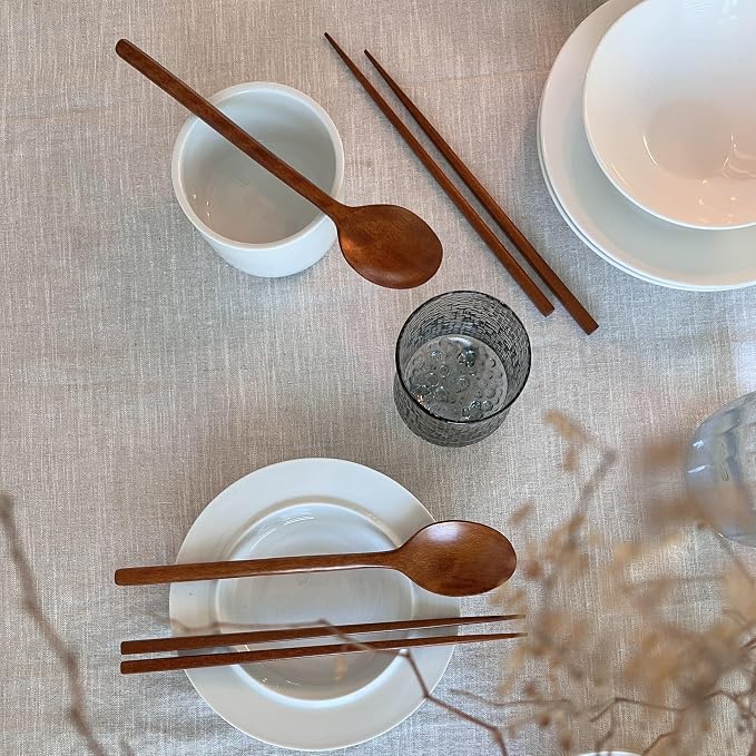 Korean Made Natural Lacquer Coated Wooden Chopsticks & Spoon Utensil Flatware Jujube Tree Ottchil Natural Lacquer Gift for Mom (2SET) Stocking Stuffer