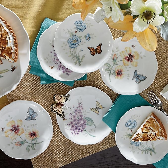 Lenox 817046 Butterfly Meadow 6-Piece Tidbit Plate Set, White, 3.05 LB