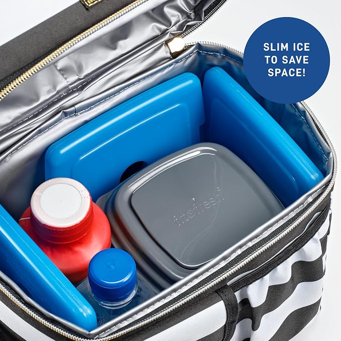 Cool Coolers by Fit + Fresh, 4 Pack Slim Ice Packs, Space Saving Reusable Ice Packs for Lunch Boxes or Coolers