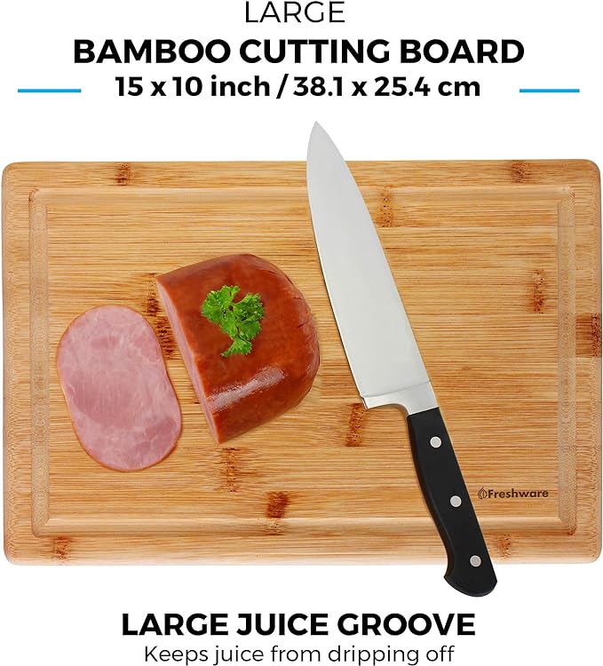 Bamboo Cutting Boards for Kitchen with Juice Groove [Set of 2] Wood Cutting Board for Chopping Meat, Vegetables, Fruits, Cheese, Knife Friendly Serving Tray with Handles