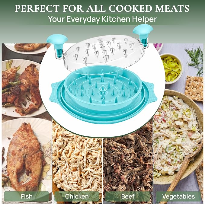 Large Chicken Shredder Tool Twist BPA Free Food Grade Material | Manual Meat Shredder Twist for Shredding, Chicken Breast Shredder Tool with Cleaning Brush, Ergonomic Handles, Non Slip Base