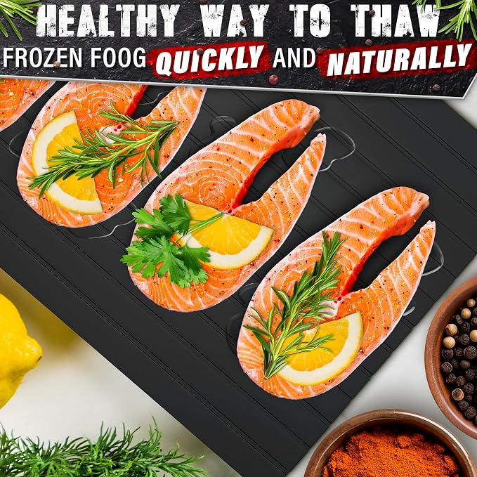 Defrosting Tray for Frozen Meat, 11.6" × 8.2", Aluminum Base, Gift Package | Rapid Thawing Tray for Frozen Meat: Steak, Chicken, Fish, Pork & Ground Beef; Non-Electric, Non-Stick Surface; Fast Defrost