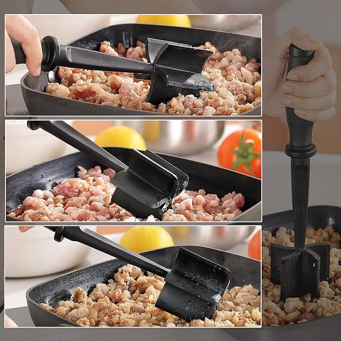 Meat Chopper Masher for Ground Beef and Hamburger Meat, Heat Resistant 5 Curved Blades Ground Beef Smasher, Nylon Meat Spatula Hamburger Chopper, Mix and Chop Kitchen Tool
