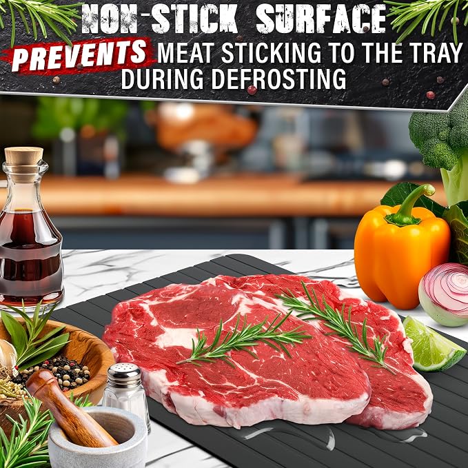 Defrosting Tray for Frozen Meat, 11.6" × 8.2", Aluminum Base, Gift Package | Rapid Thawing Tray for Frozen Meat: Steak, Chicken, Fish, Pork & Ground Beef; Non-Electric, Non-Stick Surface; Fast Defrost
