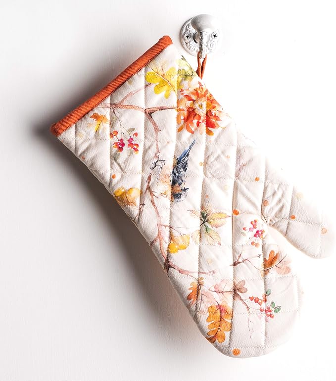 Maison d'Hermine Oven Gloves 100% Cotton Oven Mitt (7" x 13", Pack of 1) | With Loop Heat Resistant BBQ Cooking Gloves Baking Kitchen Handling Hot Pans Thanksgiving Christmas - Kelim - Prairie