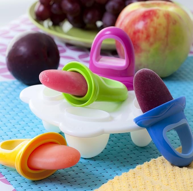 Nuby Popsicles Molds 1 Pack 4 Handle - Garden Fresh Fruitsicle Frozen Pop Tray - Multicolored Popsicle Molds For Kids, Baby Essentials
