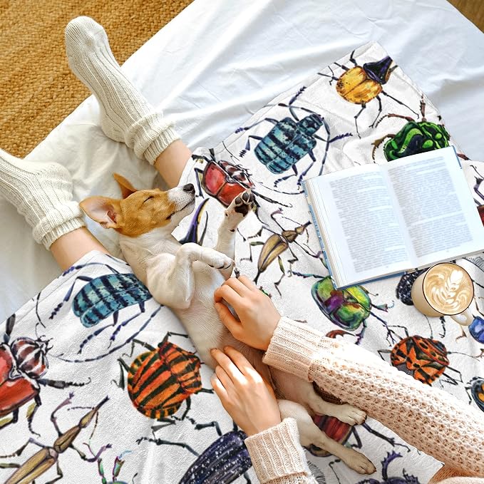 Colorful Beetle Insect Throw Blanket, Super-Soft Flannel Blanket for Toddler Boys, Kids, Childrens, Adults,Fleece Blanket Warm Fluffy and Cozy Soft Blanket for All Season 50"x60"