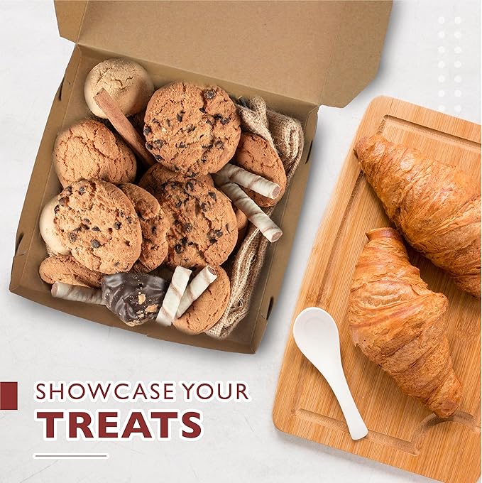 [250 Pack] Pastry Boxes - 9 x 9 x 3 Inch White Bakery Box for Cookies, Compostable Kraft Paper Cardboard for Baked Goods Packaging, Cake, Food, Donut, Cupcake, Candy, Bread, Bridesmaid Gift Box