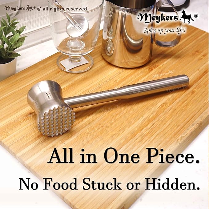 Meat Tenderizer Mallet | 304 Stainless Steel | Dishwasher Safe | Meat Pounder Hammer Flattner Beater | Kitchen Tool for Steak Chicken Poultry Food | Ablandador de Carne Martillo para Carne