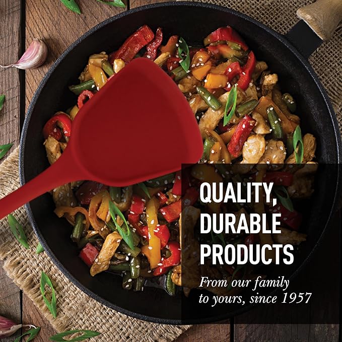 Helen's Asian Kitchen Silicone Wok Turner and Stir Fry Spatula, 13-Inches, Red