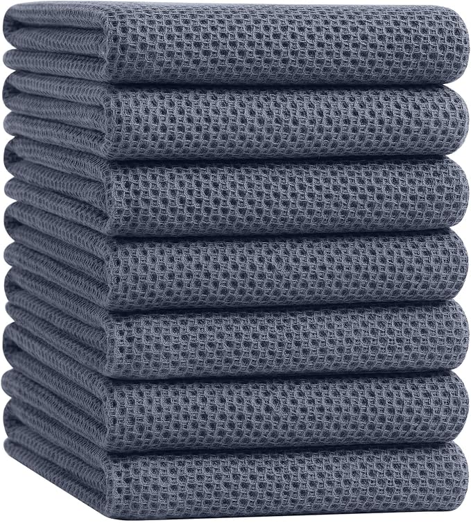 Homaxy 100% Cotton Oversized Waffle Weave Kitchen Towels, 7-Pack, Dark Grey | 20 x 28 Inches, Ultra Soft Absorbent Dish Towels, Quick Drying Large Cleaning Towels