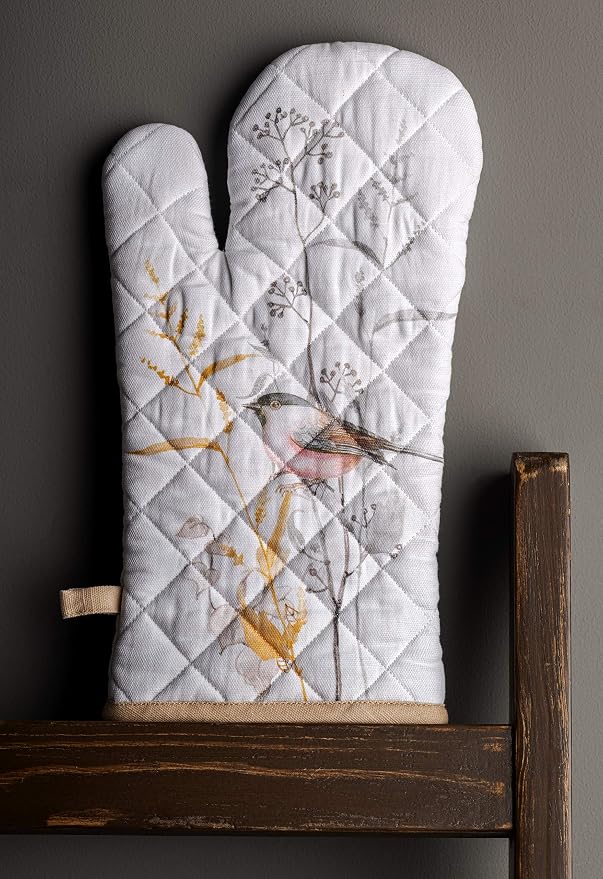 Maison d'Hermine Oven Gloves 100% Cotton Oven Mitt (7" x 13", Pack of 1) | With Loop Heat Resistant BBQ Cooking Gloves Baking Grilling Kitchen Handling Hot Pans Spring Summer - Meadow Florals - Beige