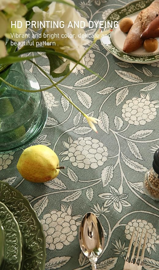 ISAENNE Designer Grayish Green Linen Small Square Tablecloth,Floral Stain Resistant Table Cloth,Fall Vintage Decor Tablecloths for Dining Thanksgiving Kitchen Tea Party,55"*55"-Andrew A