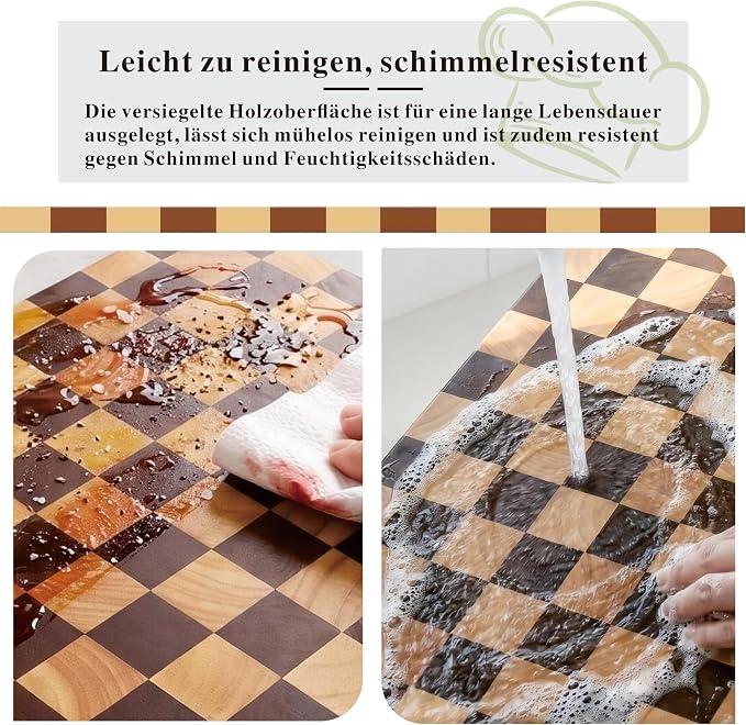 Checkered Pizza Cutting Board with Handle | 17" x 13" x 1" Thick | Acacia & Rubber Wood | Cheese & Charcuterie Serving Board | Bread, Meat & Pizza