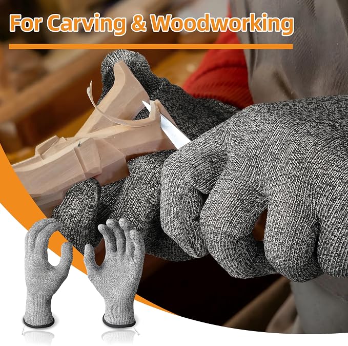 Schwer 2 Pairs ANSI A6 Cut Resistant Gloves, Food Grade Cutting Gloves for Kitchen Food Prep, Mandoline Gloves for Meat Cutting, Oyster Shucking, Knife Proof, Wood Carving, CR1401, S