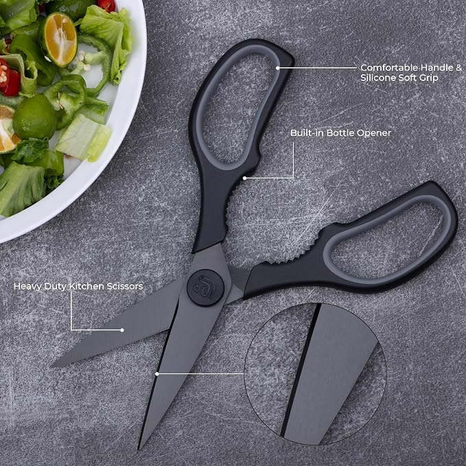 Kitchen Scissors All Purpose Kitchen Shears with Magnetic Holder, Soft Grip Handle Cooking Scissors Dishwasher Safe with Come Apart Blade Heavy Duty Scissors for Meat, Vegetable, Herb, Black