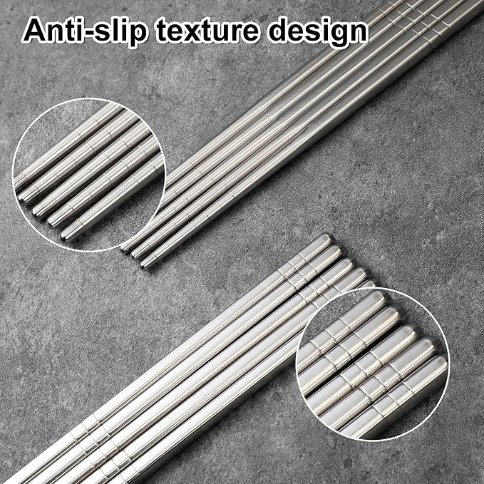 5 Pairs Stainless Steel Chopsticks, Metal Chopsticks, Lightweight Non-Slip Reusable Chopstick, Dishwasher Safe, for Home Kitchen Hotel Restaurant