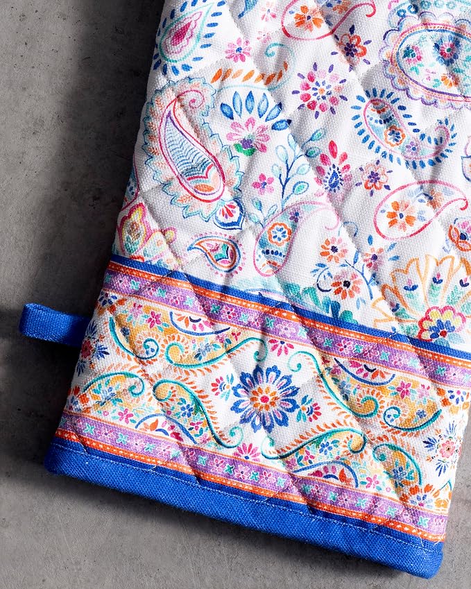 Maison d'Hermine Oven Gloves 100% Cotton Oven Mitt (7" x 13", Pack of 1) | With Loop Heat Resistant BBQ Cooking Gloves Baking Grilling Kitchen Handling Hot Pans Spring Summer - Indian Floral