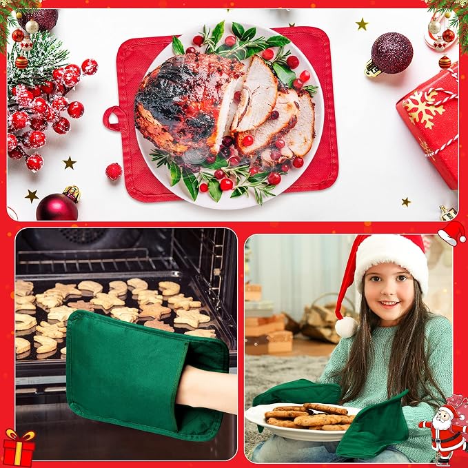 R HORSE 6Pcs Christmas Red Green Potholders with Pockets Baking Cooking Gift Kitchen Cotton Heat Resistant Potholder Machine Washable Hot Pads Oven Mitt Christmas Pot Holder Gift
