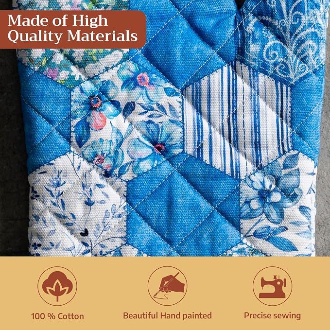 Maison d'Hermine Oven Gloves 100% Cotton Oven Mitt (7" x 13", Pack of 1) | With Loop Heat Resistant BBQ Cooking Gloves Baking Grilling Kitchen Handling Hot Pans Spring Summer - Summer Blues