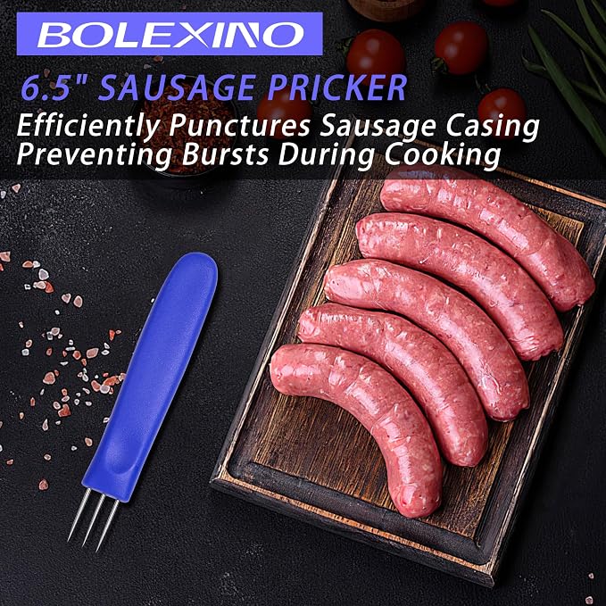 Sausage Pricker Tool, 6.5" Stainless Steel Meat Needle | Prevents sausage bursting,Sturdy food-grade steel,Safe, non-slip handle,Comes with storage case,Great for fresh & smoked.