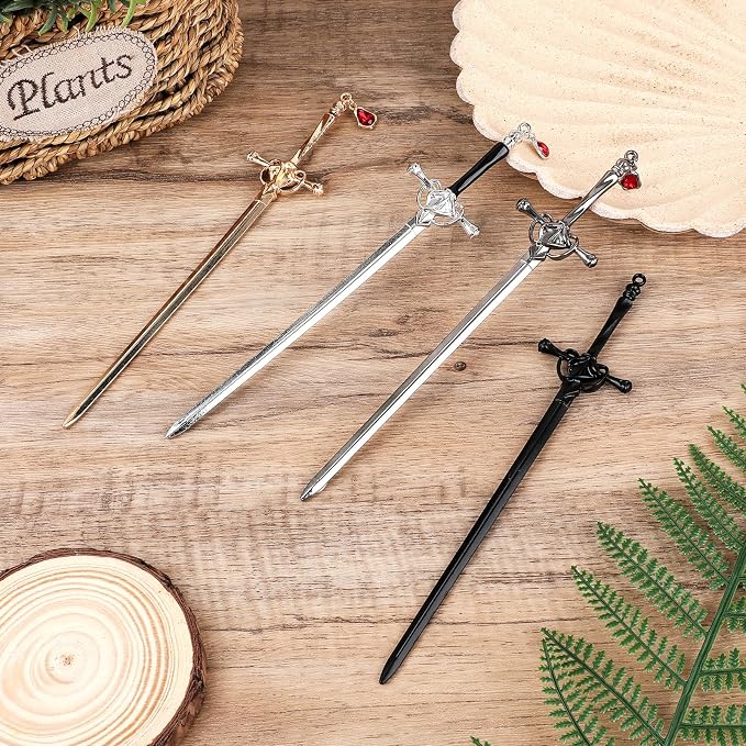 Qianyu 4 Pcs Ancient Style Sword Hair Chopsticks Chinese Style Hair Sticks for Bun Hair Long Hair Classic Vintage Ancient Sword Shape Hair Sticks Women Girl Decorative Accessories Gifts